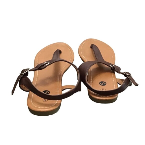 BROWN WOMEN'S STRAP LEATHER UPPER SANDAL SIZE 9 - Picture 4 of 6